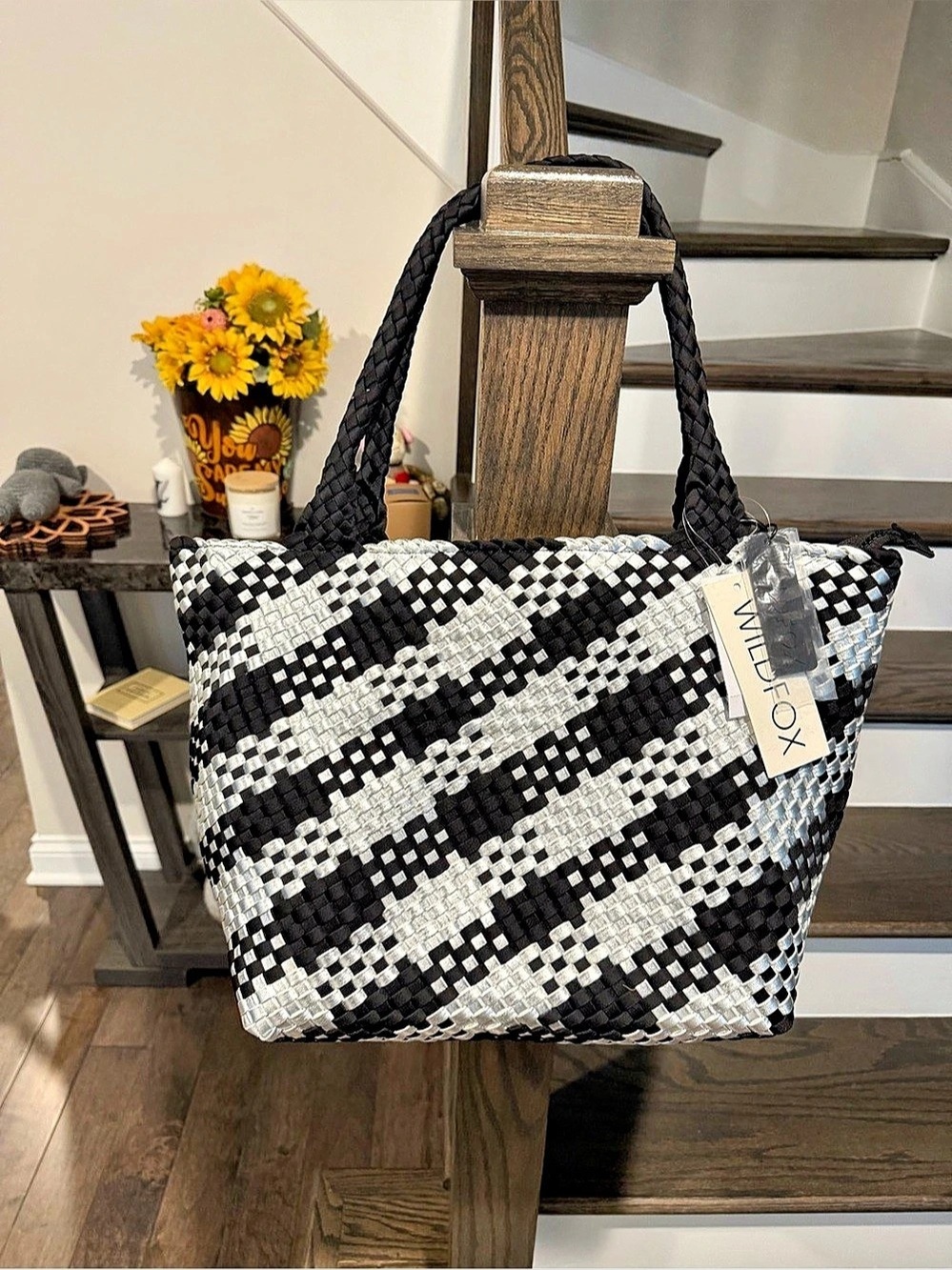 Wildfox Black & White Geometric Woven Tote NWT